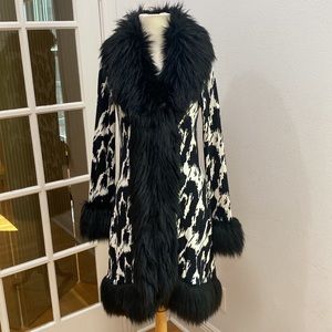 Vintage Y2K 🖤🤍 Betsey Johnson NWT Faux Fur Sweater Coat, Size Small